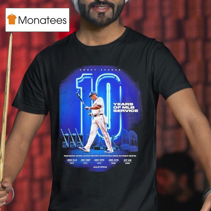 Corey Seager Texas Rangers Ten Years Of Mlb Service Major League Baseball September 3 2025 Shirt