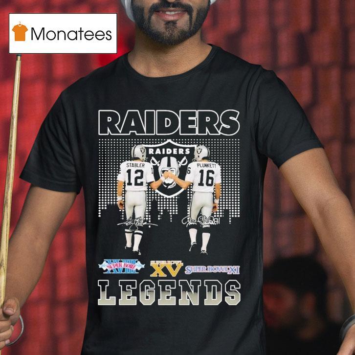 Ken Stabler And Jim Plunkett Las Vegas Raiders Legends Skyline Signatures Shirt