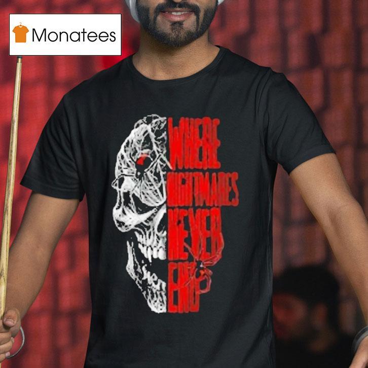 Where Nightmares Never End Knott's Scary Farm Spider Skull Shirt