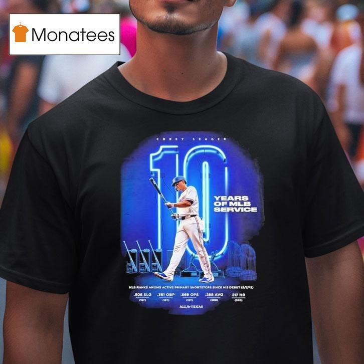 Corey Seager Texas Rangers Ten Years Of Mlb Service Major League Baseball September 3 2025 Shirt