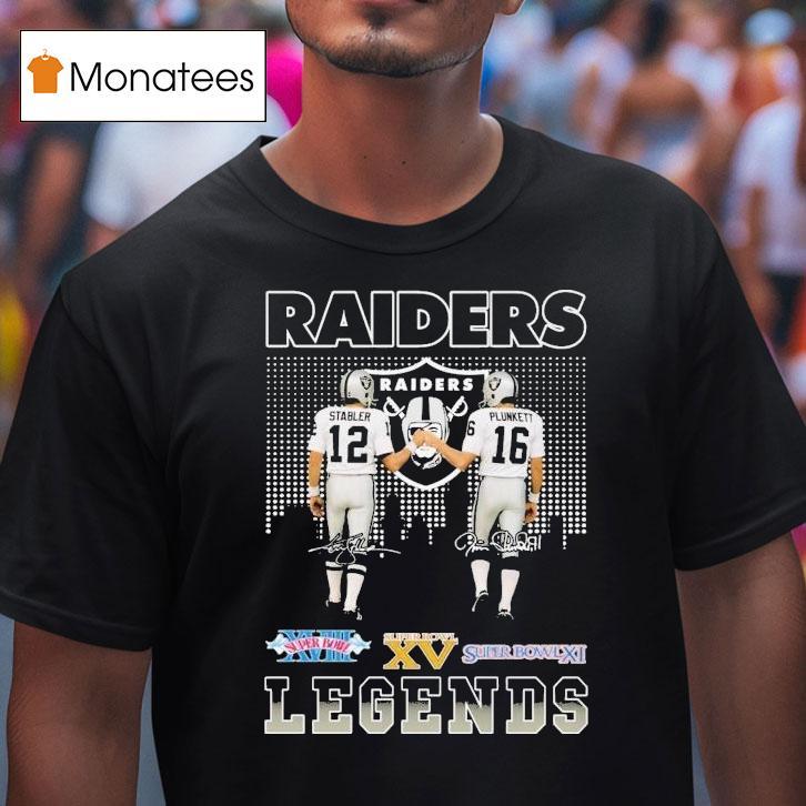 Ken Stabler And Jim Plunkett Las Vegas Raiders Legends Skyline Signatures Shirt