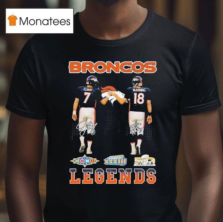 John Albert Elway Jr. And Peyton Manning Denver Broncos Legends Skyline Signatures Shirt