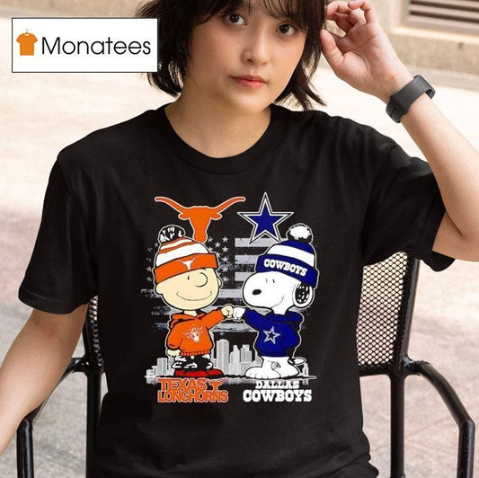 Charlie Brown Dallas Cowboys Vs Snoopy Texas Longhorns City Skyline Shirt