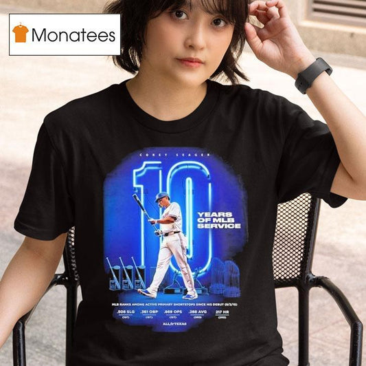 Corey Seager Texas Rangers Ten Years Of Mlb Service Major League Baseball September 3 2025 Shirt