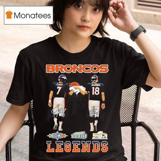 John Albert Elway Jr. And Peyton Manning Denver Broncos Legends Skyline Signatures Shirt