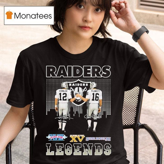 Ken Stabler And Jim Plunkett Las Vegas Raiders Legends Skyline Signatures Shirt