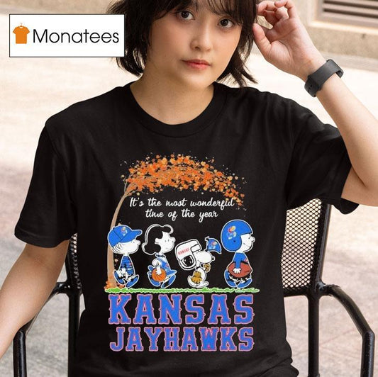 Snoopy The Peanuts Kansas Jayhawks It's The Most Wonderful Time Of The Year Shirt