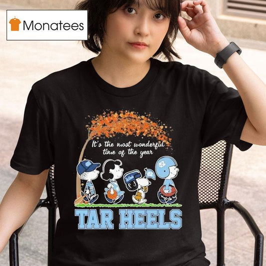 Unc North Carolina Tar Heels Snoopy The Peanuts It's The Most Wonderful Time Of The Year Shirt
