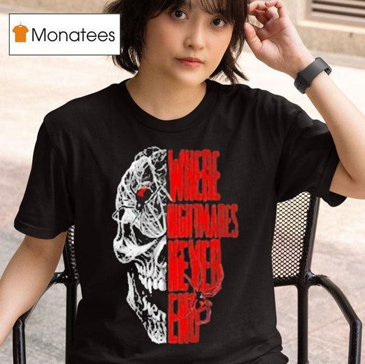 Where Nightmares Never End Knott's Scary Farm Spider Skull Shirt