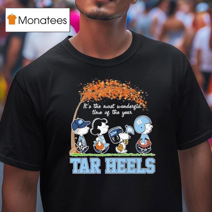 Unc North Carolina Tar Heels Snoopy The Peanuts It's The Most Wonderful Time Of The Year Shirt