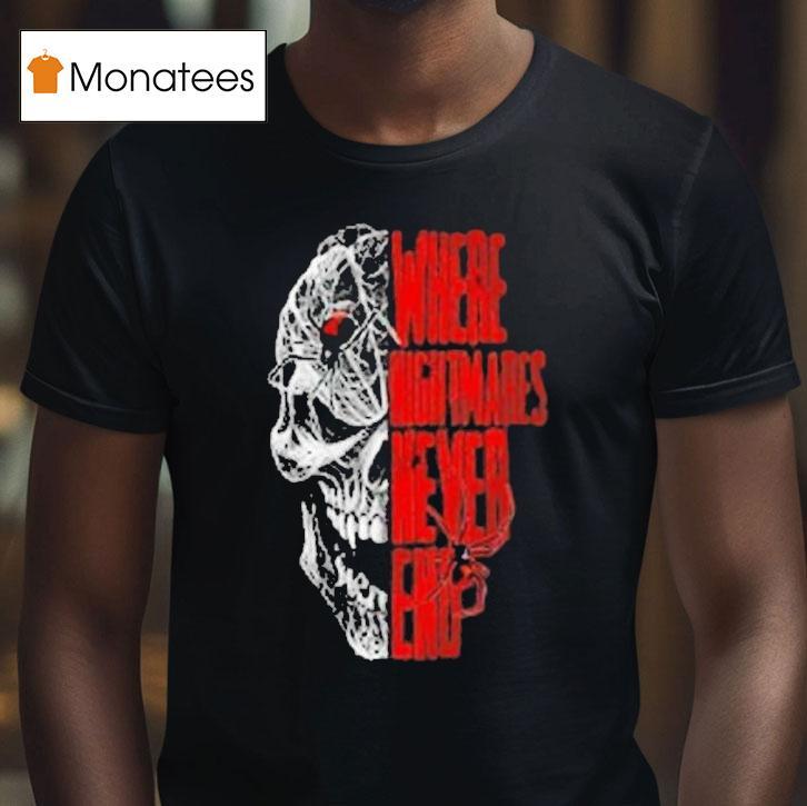 Where Nightmares Never End Knott's Scary Farm Spider Skull Shirt